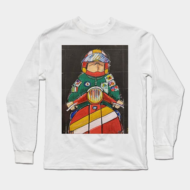 Retro Scooter, Classic Scooter, Scooterist, Scootering, Scooter Rider, Mod Art Long Sleeve T-Shirt by Scooter Portraits